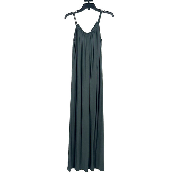 Soma Wknd Shirred Maxi Dress Gray Green Jersey Knit Side Vents Sleeveless Size S - Picture 1 of 12